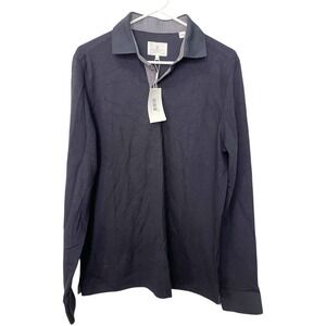 New Construct Stretch Mens Medium Dark Blue Polo Shirt Long Sleeve Textured